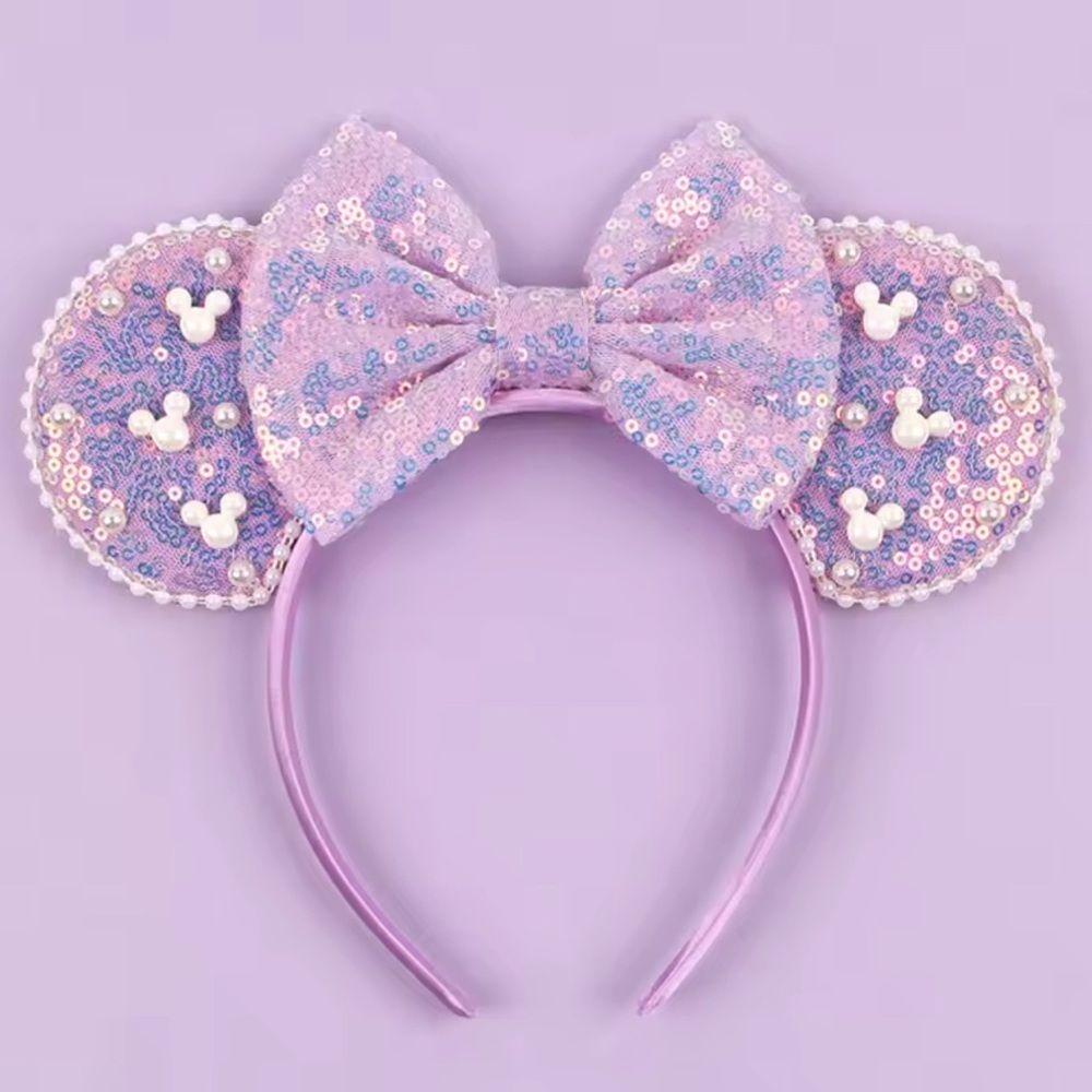 💜 NWOT - Purple Sequin Minnie Mouse Ears Headband – Pearl Mickey Accents 💜